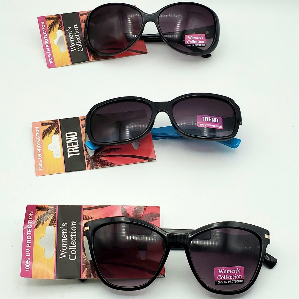New Lot of 3 Black Sunglasses 100% UV Protection  😎